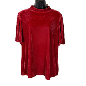 Flutter Sleeve Velvet Top Red Large Ann Taylor Holiday Festive Velour